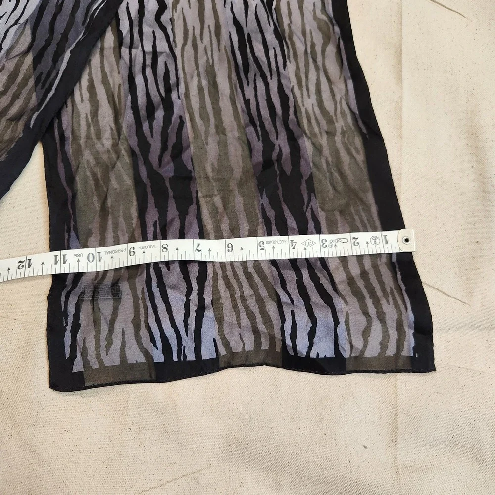 Vtg Elaine Gold Collection XIIX Ltd Silk Scarf Sheer Zebra Stripe Black Brown